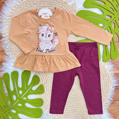 Conj. Blusa Manga Longa Cool Friend e Calça Legging - Areia e Uva